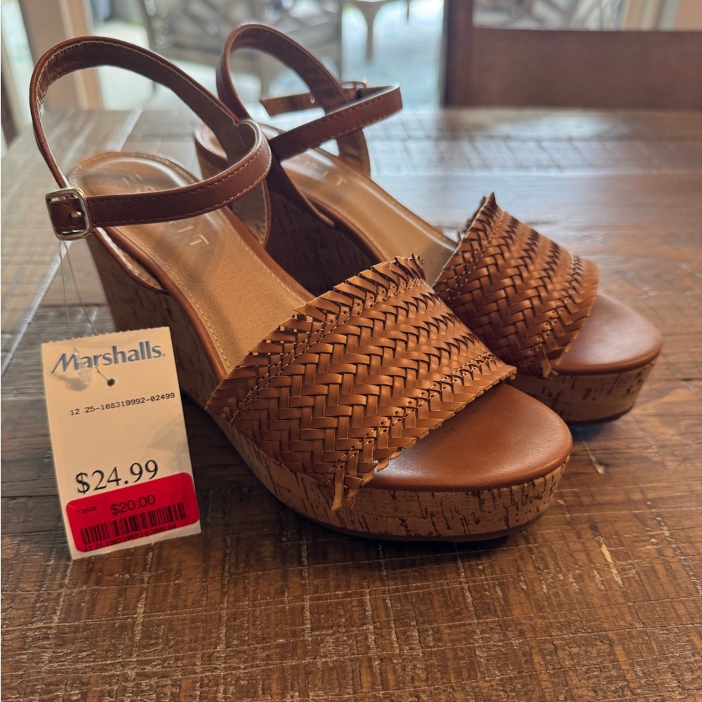 Espirit Brown Woven Platform Sandals